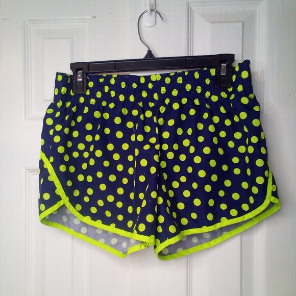 Danskin Now Shorts S Running Active Athletic Brief Liner Polka Dot Blue Yellow - Picture 1 of 15